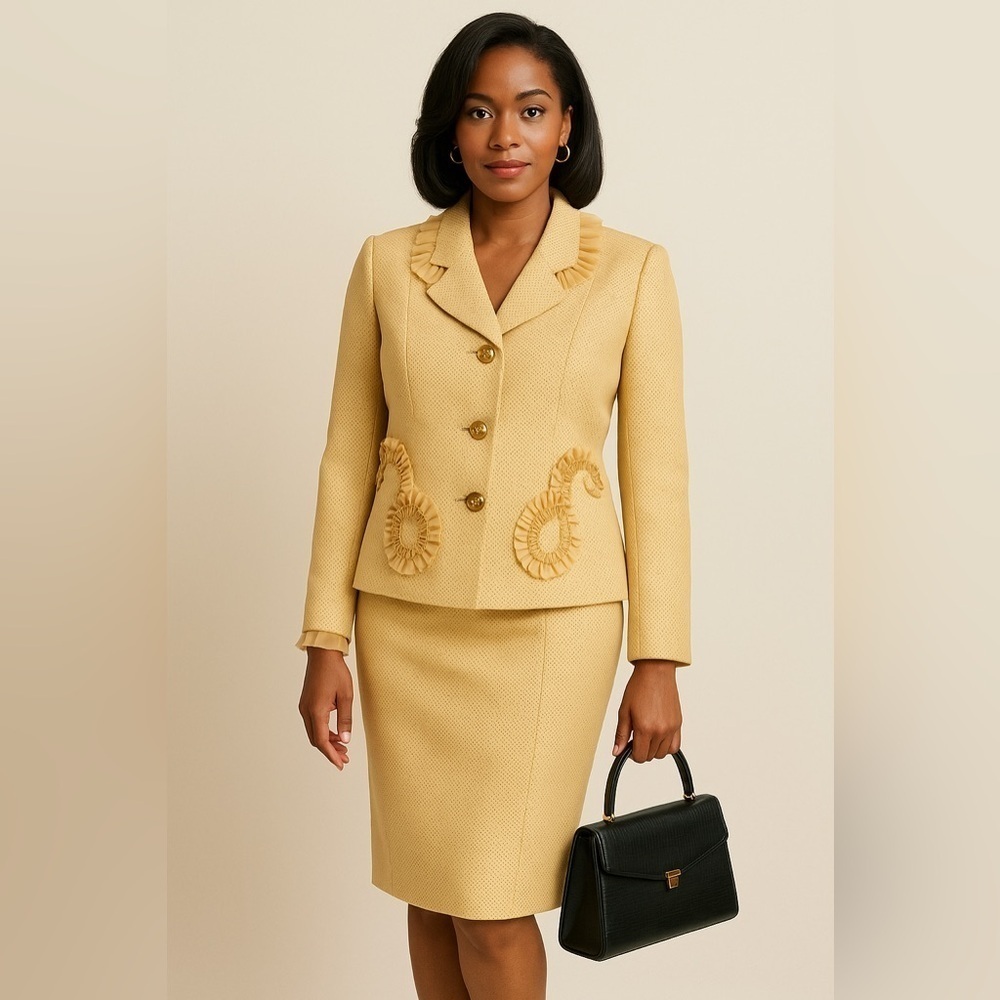 Designer Barbara Bates sand skirt suit vintage designer luxury Easter size 10